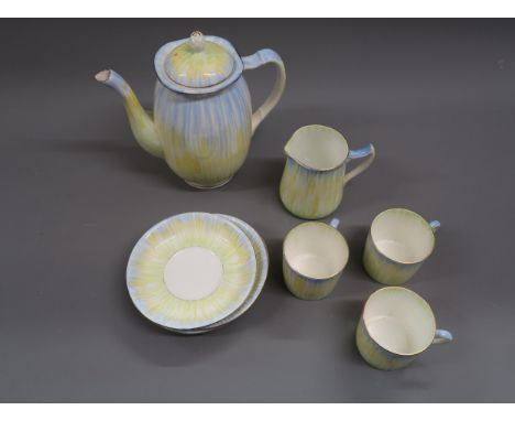 Art Deco part coffee set, comprising, coffee pot, cream jug and three cups with saucers 