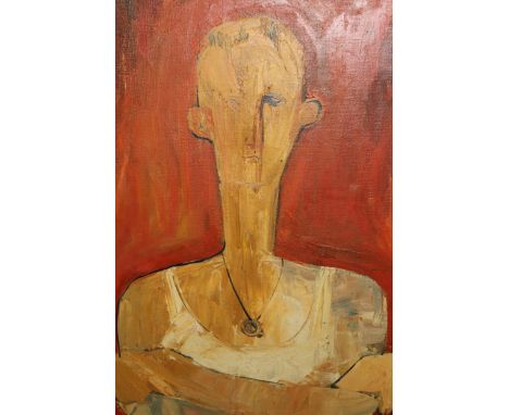 John Harvey ( John Wynn Harvey? ) signed oil on canvas, stylised portrait of a young man, 24ins x 20ins 