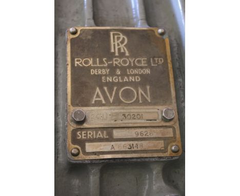 Rolls Royce Avon jet aircraft engine, Serial No. 9628  Note:  This item is offered without reserve, viewing can be arranged b