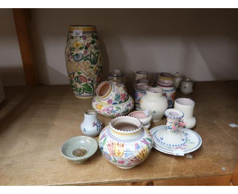 Collection of mid 20th Century, floral decorated Poole pottery, small vases, condiments, etc, together with a larger baluster