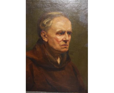Early 20th Century oil on canvas, head and shoulder portrait of a monk, 24ins x 20ins approximately, unframed 