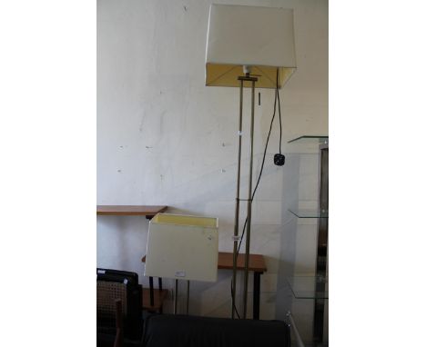 Modern lacquered brass and steel standard lamp, together with a matching table lamp 