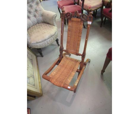 Victorian folding nursing chair, pine wall shelf / coat hook, two folding chairs and an oriental style miniature cupboard 