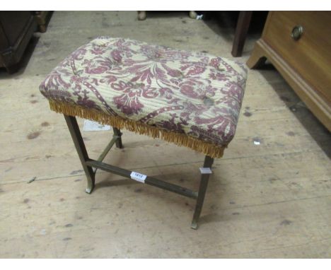 Small brass based stool, with button upholstered seat 