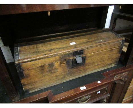 Metal bound and stained beechwood dome topped trunk, 30.5ins wide 