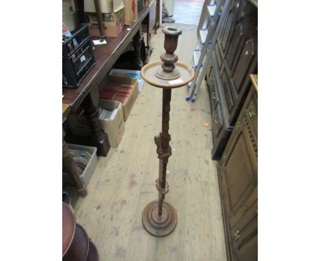 Victorian oak floorstanding church candlestick with adjustable column 