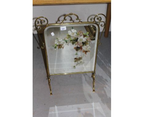 Victorian mirror inset brass firescreen 