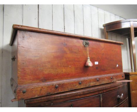 Small 19th Century stained pine trunk with hinged lid, 41ins wide16ins high x 41ins wide x 20ins deep 