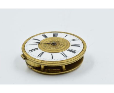 John Randall of Holt, 19th Century fusee pocket watch movement, the enamel dial with Roman numerals and gilded motto ' Keep m
