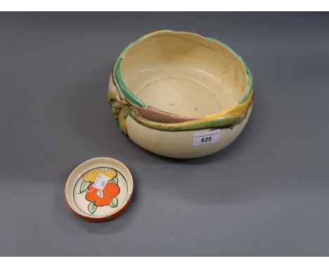 Clarice Cliff fruit bowl and a small Clarice Cliff dish, (at fault) 