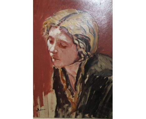 Lord Methuen signed oil on board, head and shoulder portrait of a young lady, 16ins x 12ins 