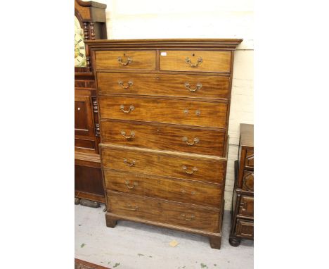 George III mahogany tallboy, the moulded cornice above two short and six long graduated drawers with bracket feet, 47.5ins wi