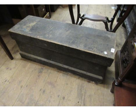 Late 19th / early 20th Century pine toolbox with a small quantity of tools, (at fault), 14ins high x 34ins wide x 12ins deep 