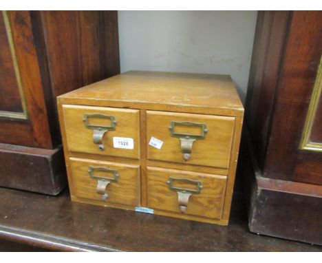 Mid 20th Century light oak four drawer index cabinet by Libraco, together with three oak and beechwood lab stools, small lect