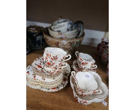 Early 20th Century red, black and gilt floral decorated six place setting tea service and other miscellaneous ceramics 