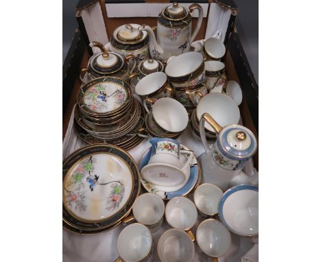 Japanese Noritake floral decorated porcelain coffee service, together with a Japanese eggshell tea and coffee service painted