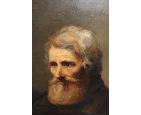 Manner of Ferdinand Bol, oil on canvas, head and shoulder portrait of a gentleman, monogrammed, housed in a Dutch style rippl