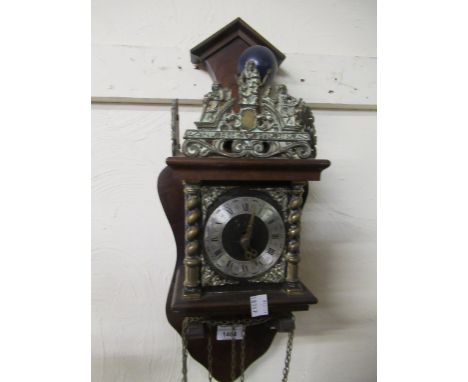 Reproduction Dutch mahogany and brass two train wall clock 