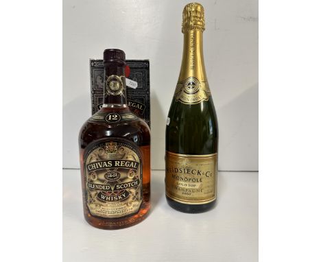 Boxed Chivas Regal blended Scotch Whisky, aged 12 years and a bottle of Heidsieck & Co Monopole gold top Champagne, circa 200