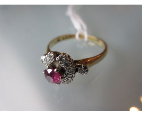 18ct Yellow gold ruby and diamond cluster ring
