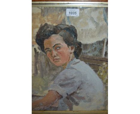 M. Drummond, oil on board, portrait of a lady, signed, 15.5ins x 12.5ins, maple framed