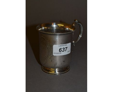 Victorian London silver Christening mug having engraved decoration and C scroll handle CONDITION REPORT Good stable condition
