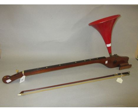 Howson Phonofiddle (one string violin) with red painted metal horn and bow