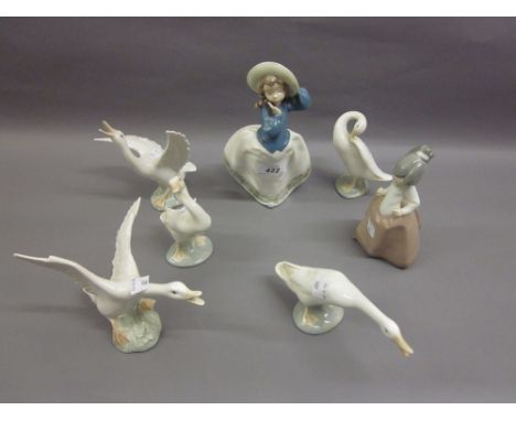 Quantity of various Lladro ducks and Nao porcelain figures