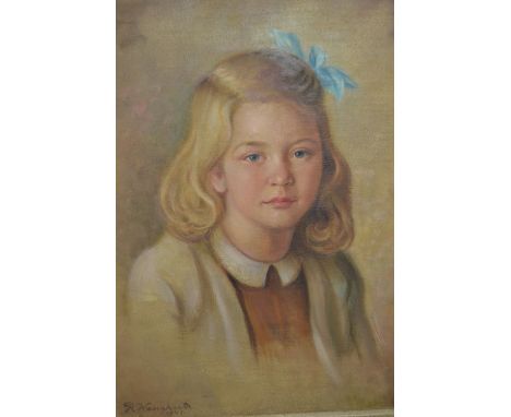 Bar Wenghart, oil on canvas, head and shoulder portrait of a girl, signed and dated 1947, 21ins x 17ins, cream and gilt frame