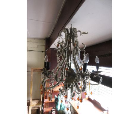 20th Century glass and metal six light electrolier in 18th Century Venetian style