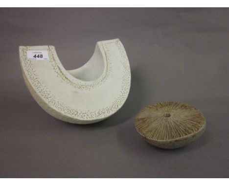 Alan Wallwork, matt and gloss finished pottery dish in the form of a seed pod, 6.5ins high x 9ins wide, together with a small