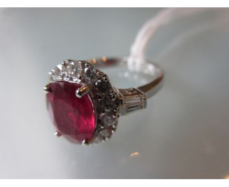 18ct White gold treated ruby and diamond cluster ring