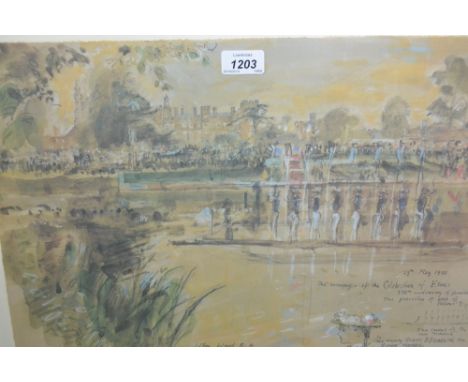 John Ward R. A., signed lithograph, boating scene near Eton, 14ins x 20ins