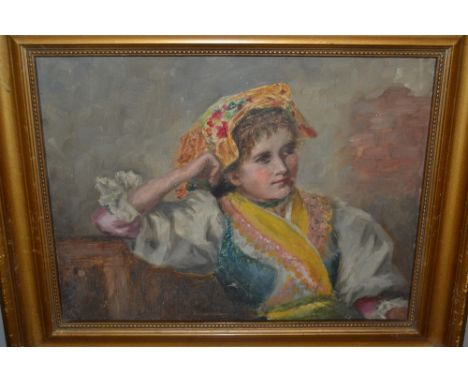 Early 20th Century oil on canvas board, half length portrait of an Italian girl, 9ins x 11.5ins
