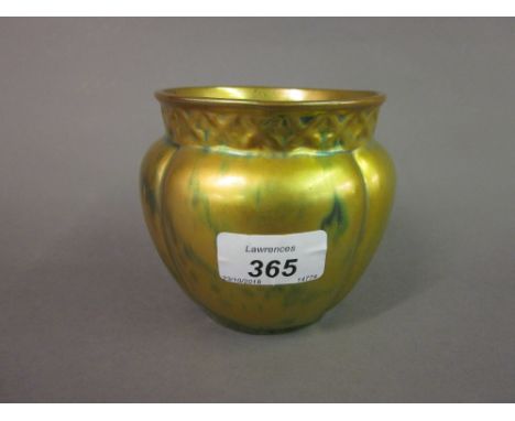 Zsolnay Pec gold and green lustre fluted bowl, 4ins high CONDITION REPORT No signs of chips, cracks or restoration. In good c