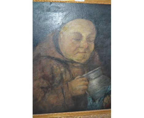 Oil on canvas, portrait of a monk together with an oil on board, abstract composition