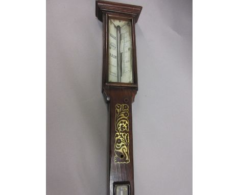 19th Century rosewood mother of pearl inlaid stick barometer by Hewetson of Newcastle on Tyne