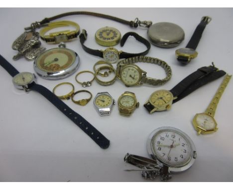 Silver cased pocket watch with silver medallion and a quantity of  various other wristwatches etc together with a 9ct gold pa