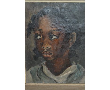 Desmond Harmsworth, oil on canvas, head and shoulder portrait of Janie, inscribed verso, 9ins x 7ins, framed
