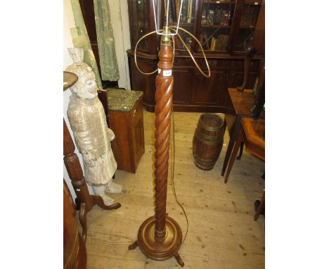 1930's Oak spiral twist standard lamp with shade