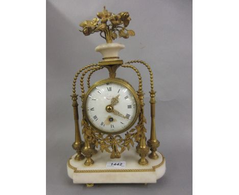 19th Century French ormolu mantel timepiece, the enamel dial with Arabic and Roman numerals, signed Pochon, the single train 