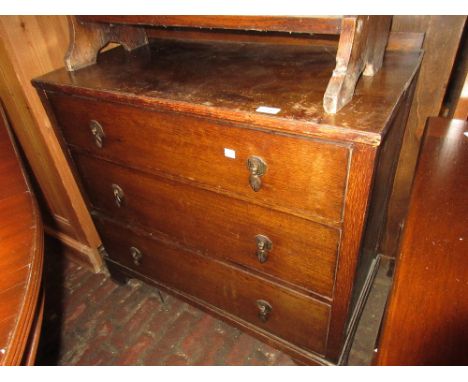 1930's Oak three drawer chest with bracket feet