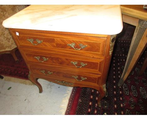 Reproduction Continental three drawer commode with a marble top