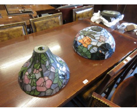 Two Tiffany style coloured leaded glass lamp shades