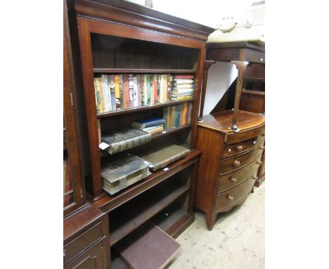 19th Century mahogany bookcase having moulded cornice above three open adjustable shelves, the base with single adjustable sh