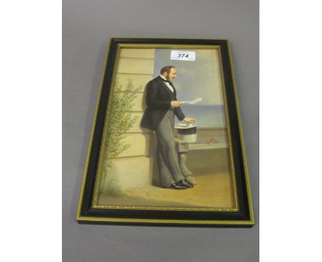 K.P.M. porcelain plaque painted with a full length portrait of Prince Albert reading a letter after Winterhalter, 10.25ins x 
