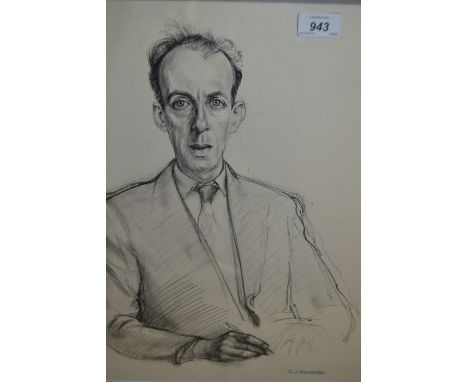 Christopher Alexander, chalk drawing, portrait of Alec Howell, 18ins x 14ins, similar smaller portrait of a portley man, an o