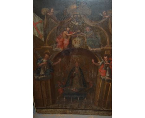 Antique oil on panel, portrait of a Saint surrounded by figures in adoration, 23.5ins x 16.5ins CONDITION REPORT This is on p