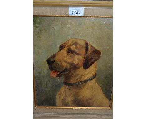 May Burton, signed oil on canvas board, portrait of a hound, 11ins x 9.5ins CONDITION REPORT Some light scuffs and marks but 