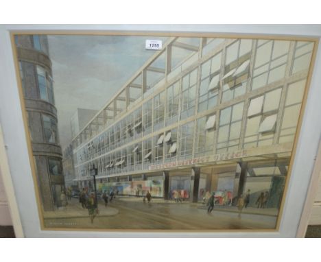 William Suddaby, watercolour, architectural design, artist impression, Western District Office, 23ins x 28ins